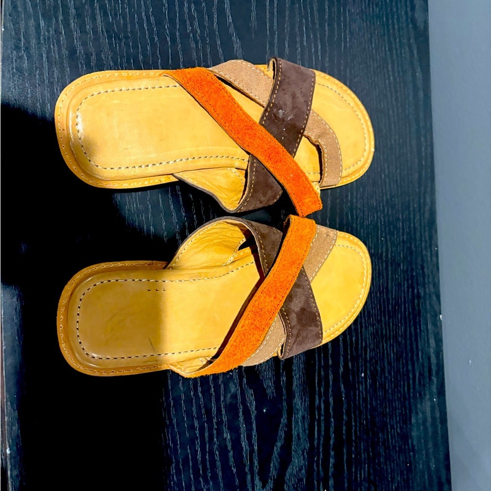Genuine Handmade Men's  Sandals Brown  & Orange - Size 10